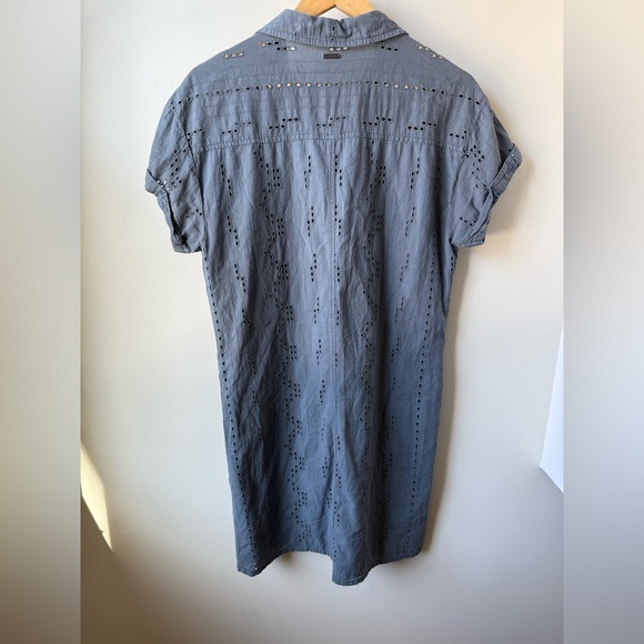 PRANA Ladyland Mini Dress Eyelet Pockets Chalkboard Comfy Organic Cotton M - Picture 2 of 6